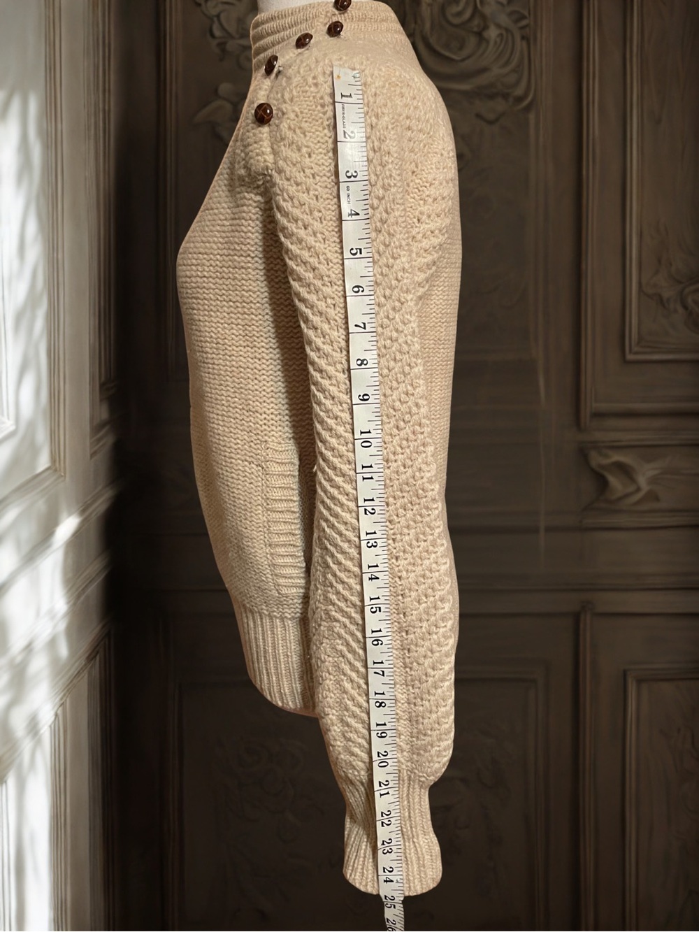 Vintage 1980s EDDIE BAUER Womens Sweater S/P Cream 100% Pure Wool Button Neck - Picture 8 of 12